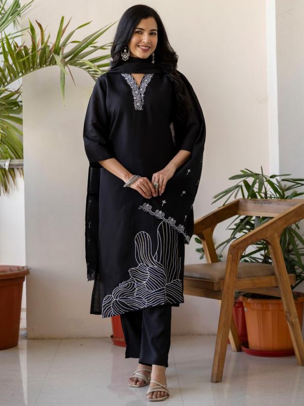 VP 9858 B Women’s Roman Silk Embroidery Straight Kurta Plazzo with Dupatta, 3pcs Suit